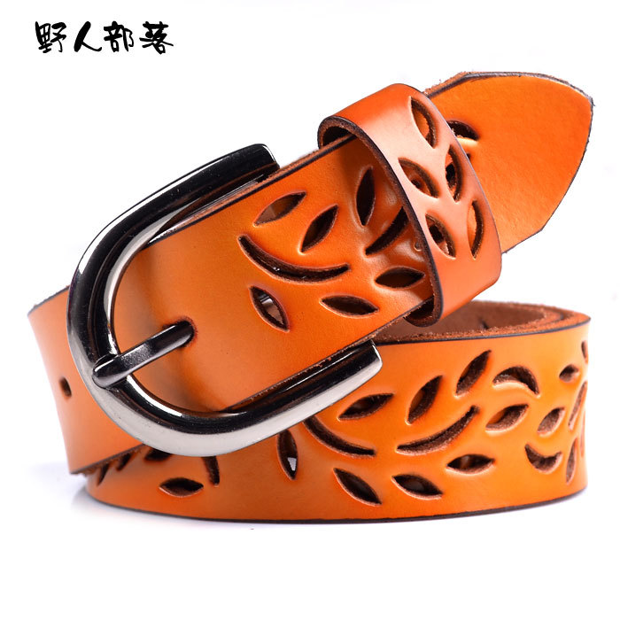 Female genuine leather belt red fashion all-match cutout women's vintage jeans belt 4908