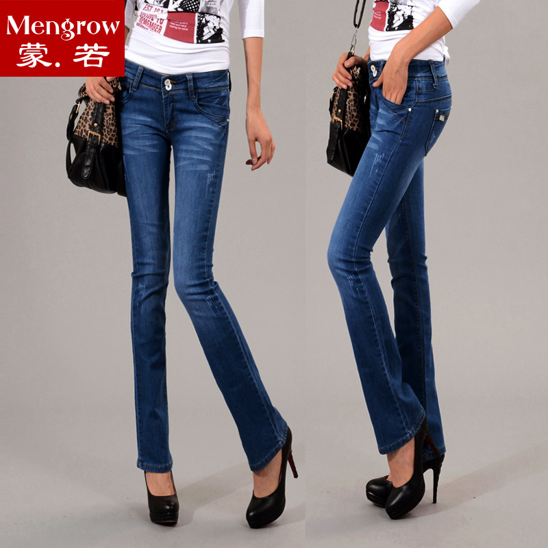 Female jeans bell-bottom trousers slim elastic jeans female light color pants