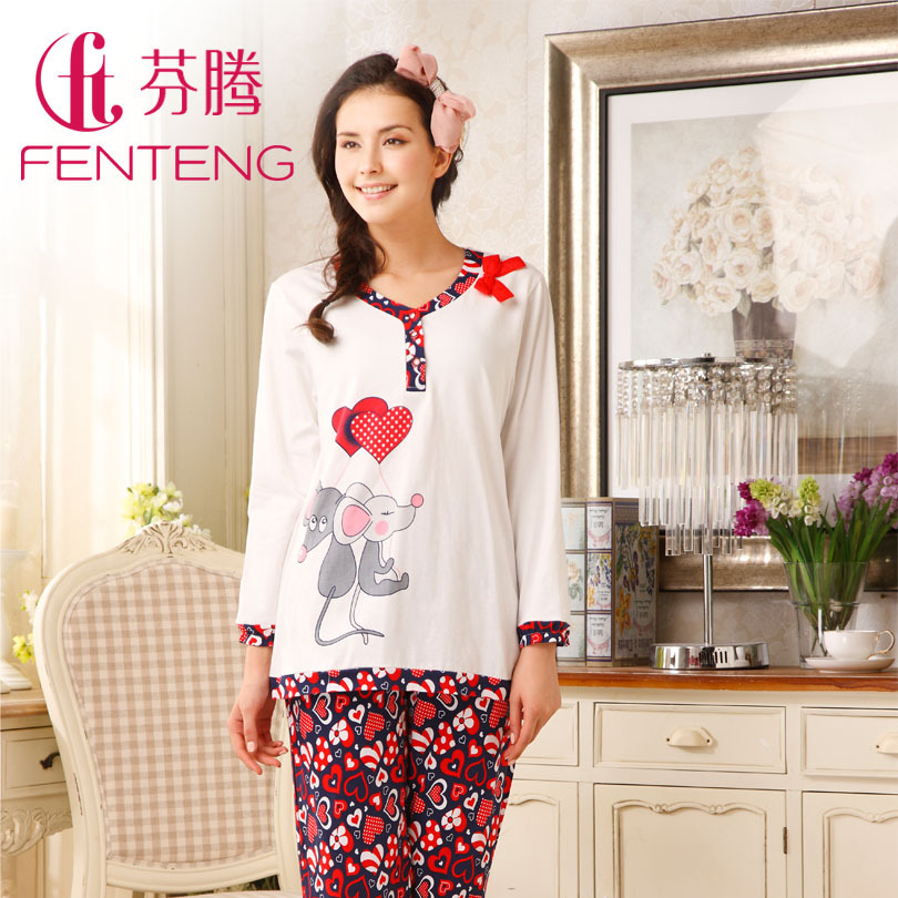 female knitted cotton sleepwear long-sleeve set casual fashion lounge z8630