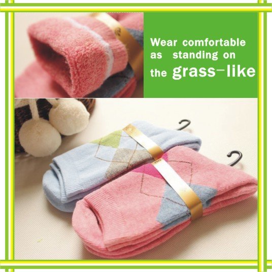 Female lady cotton terry Argyle short sock 5colors light /soft moisture pick-uip Comfortable to wear