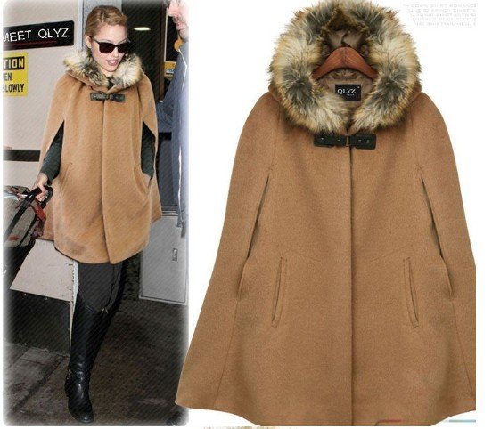 female lady fur hooded cloak warm coat jacket thick winter top Clothing Women Trench Coat XS S M L XL free shipping