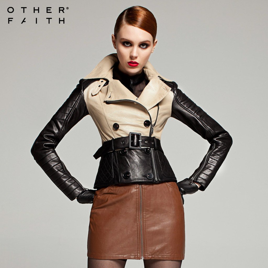 Female leather Autumn patchwork short design genuine leather clothing female 13g30004