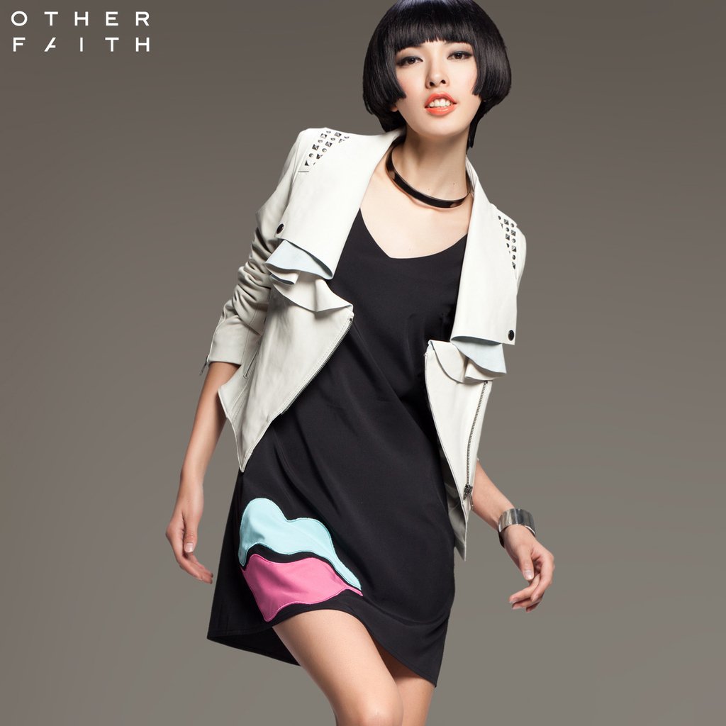 Female leather Autumn ruffle collar short design vintage slim leather clothing 13g30013
