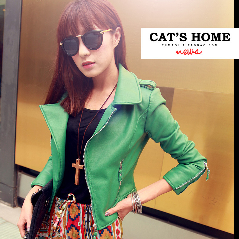 Female leather clothing 2012 small leather clothing short design motorcycle outerwear fashion water washed leather outerwear