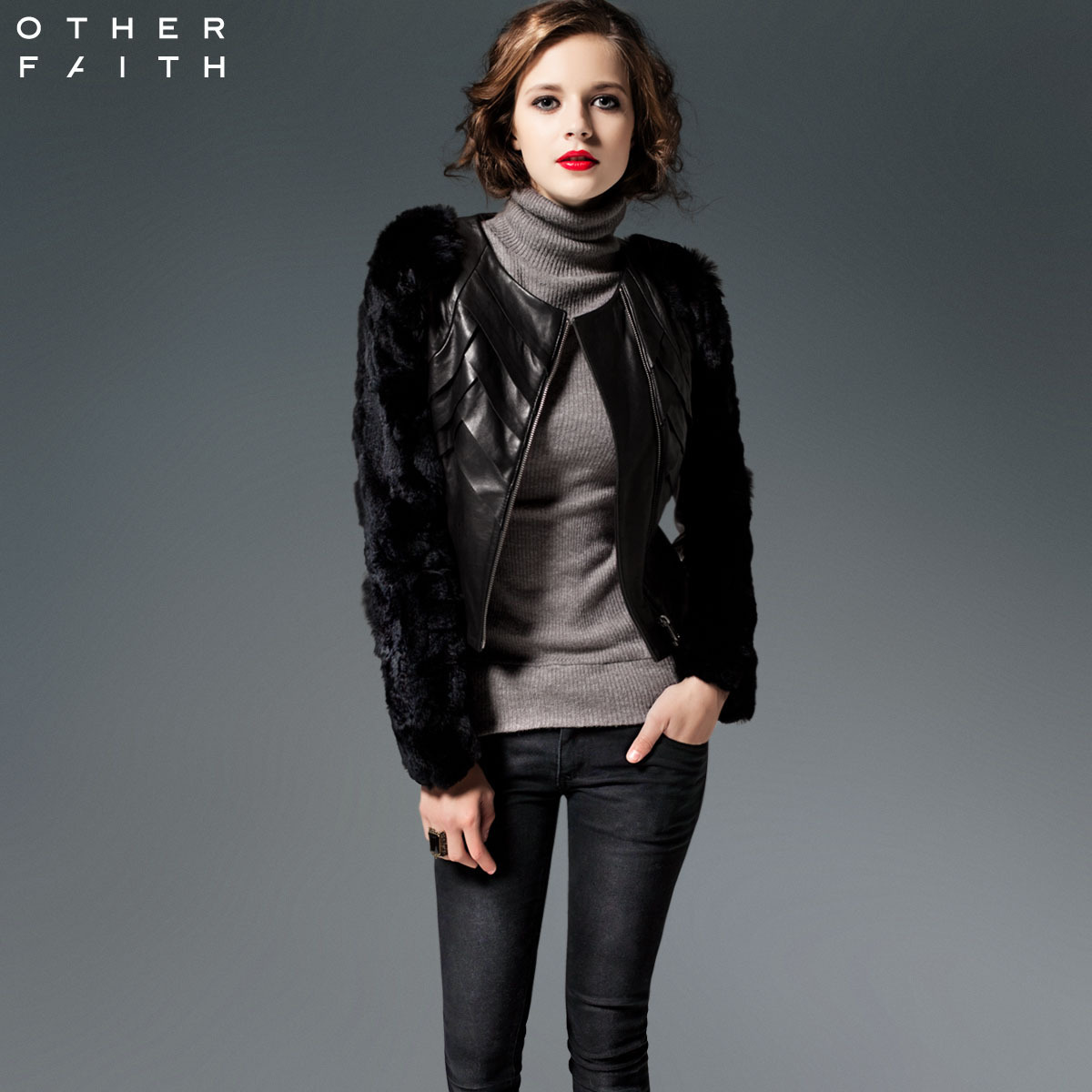 Female leather Rabbit fur short design genuine leather clothing female sheepskin 13g30043