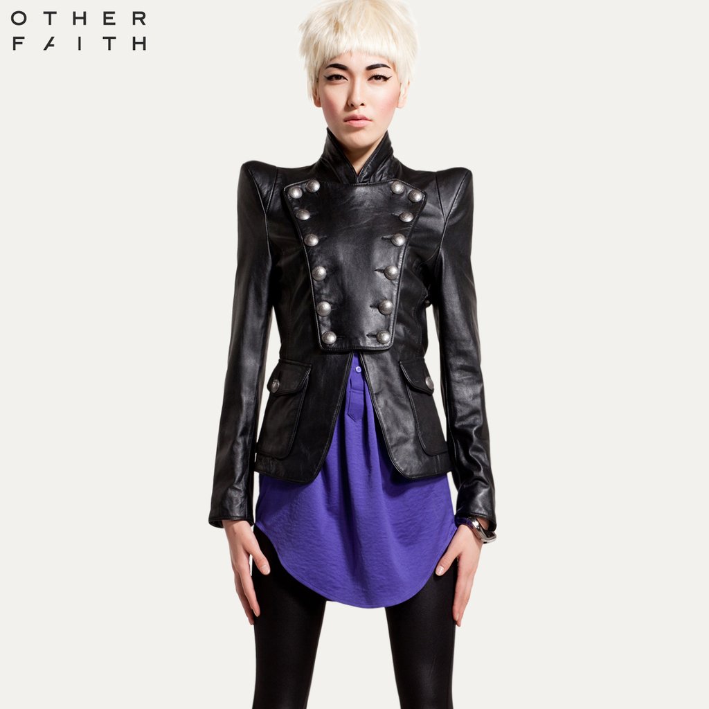 Female leather Vintage female double breasted suit leather clothing genuine leather 13g30021