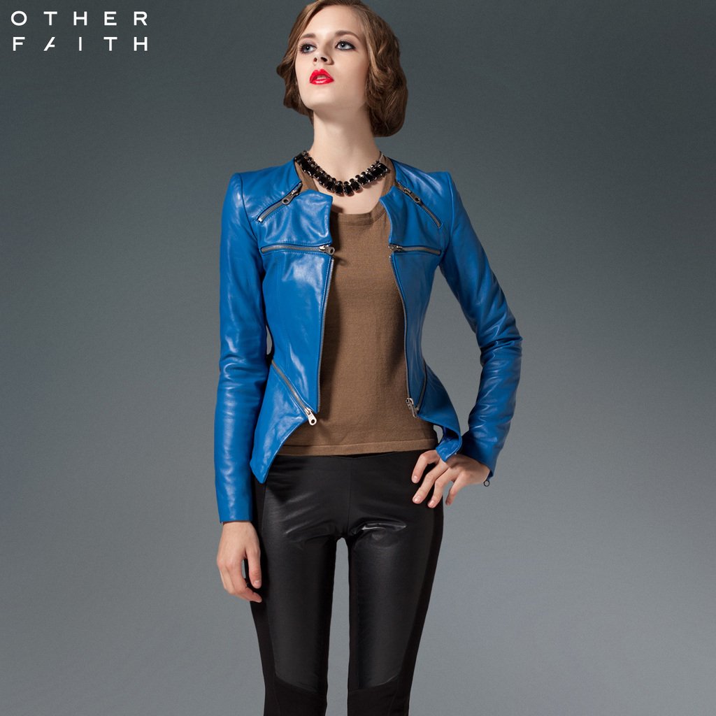 Female leather Zipper autumn short design genuine leather clothing female 13g30011