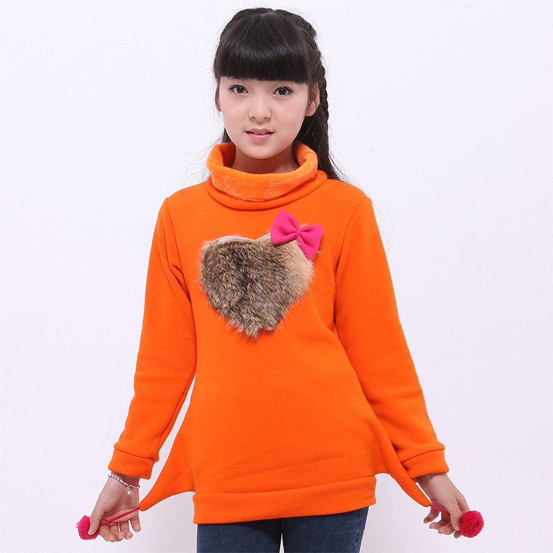 Female love child bow large turtleneck sweatshirt little girl outerwear 7 - 8-9-10 - 12