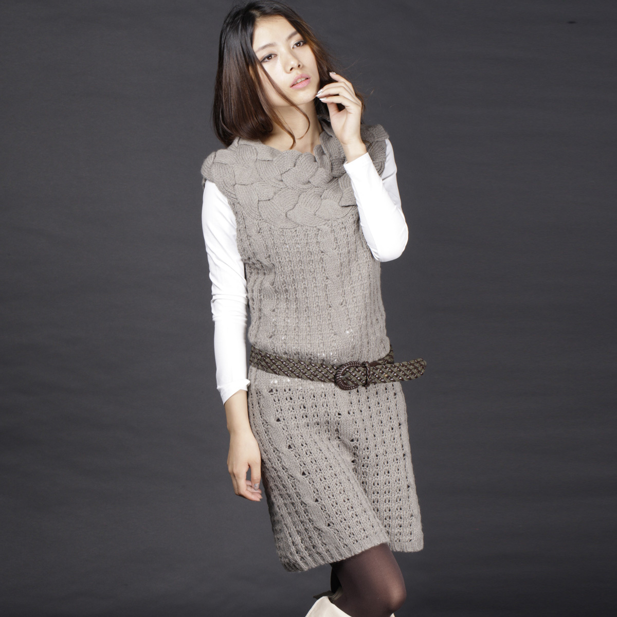 Female new arrival spring and autumn cutout sweater pullover sweater slim dress one-piece dress skirt eas852