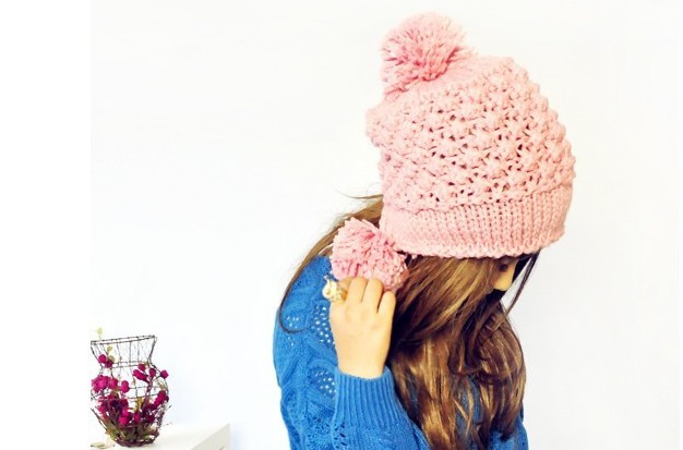 Female New Edition Ball Hat Keep Warm Winter Earmuffs Manual Cap Knitted Hat 1426 Cheap High Quality