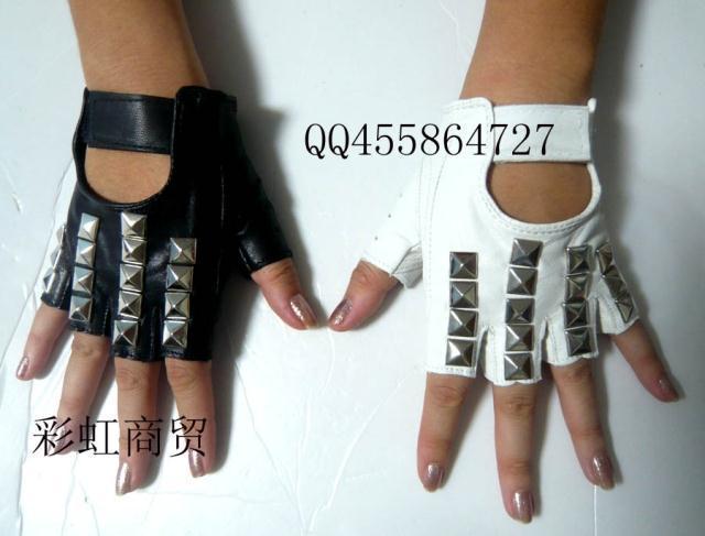 Female non-mainstream rivet semi-finger lucy refers to diy genuine leather gloves