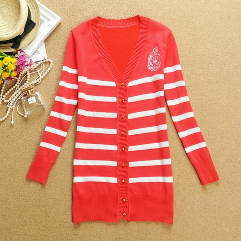 Female outerwear stripe medium-long basic sweater shirt thin long-sleeve cardigan sweater female