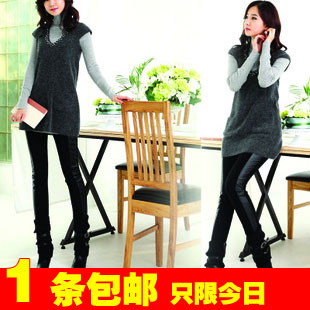 Female patchwork faux leather legging ankle length trousers pants black elastic pencil pants skinny pants