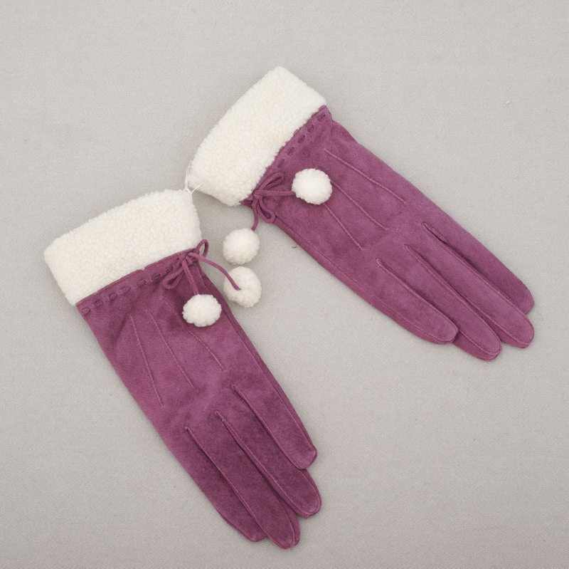 Female pig suede gloves a6091 flannelet lining gloves female winter leather gloves