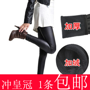 Female plus size high waist matte faux leather plus velvet thickening basic thermal tight pencil 9 ankle length trousers