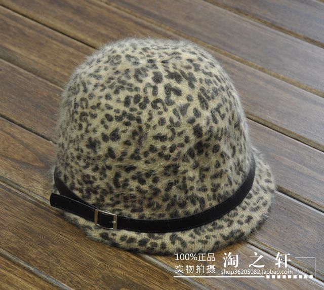 Female rabbit fur knight cap leopard print hat women's fedoras all-match autumn and winter winter