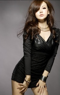 Female sexy V-neck lace leather mosaic slim hip one-piece dress close-fitting dress