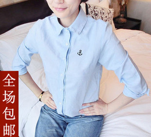 Female shirt embroidery slim women's shirt long-sleeve turn-down collar medium-long basic shirt female