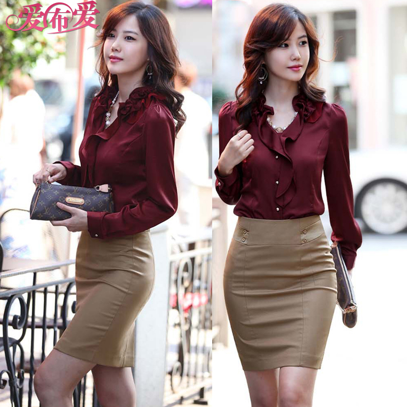 Female shirt new arrival women's OL outfit work wear slim elegant long-sleeve shirt bust skirt