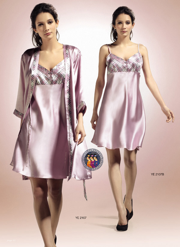 Female silk sleepwear lounge mulberry silk silks and satins spaghetti strap summer dress bathrobes set 2107