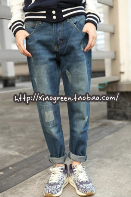 Female skinny jeans pants 2013 spring female cat's claw taper patch mid waist trousers