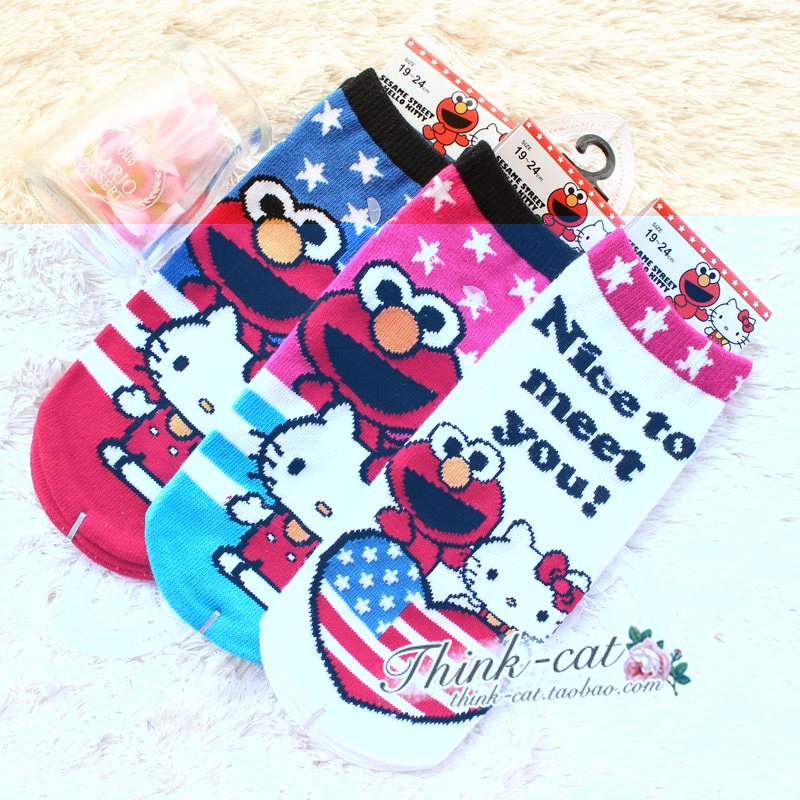 female socks Hellokitty sesame sock slippers sock 100% cotton cartoon 68 spring & summer