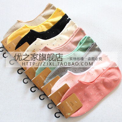 Female socks women's 100% cotton invisible socks small fine stipple cute sock slippers thin summer