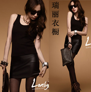 Female spring 2013 all-match slim sexy fashion screw vest patchwork slim hip leather skirt one-piece dress