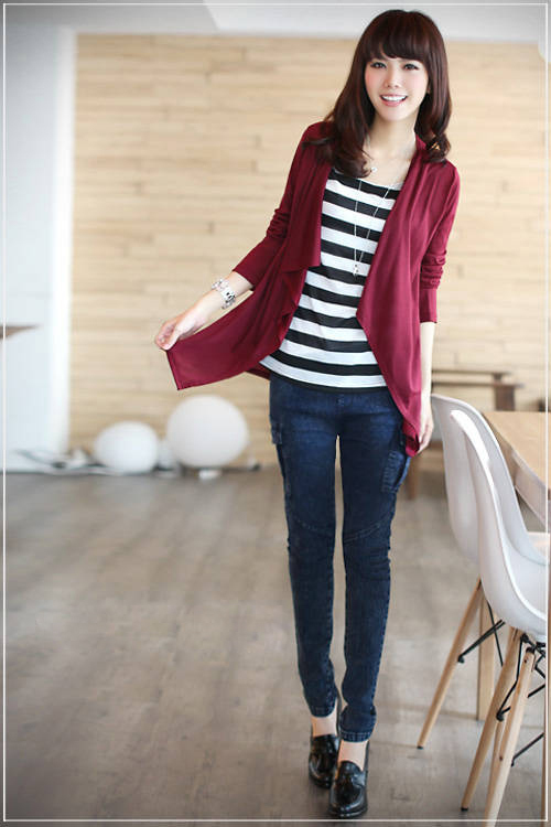 Female spring and autumn patchwork stripe irregular sweep outerwear faux two piece winter long-sleeve short jacket