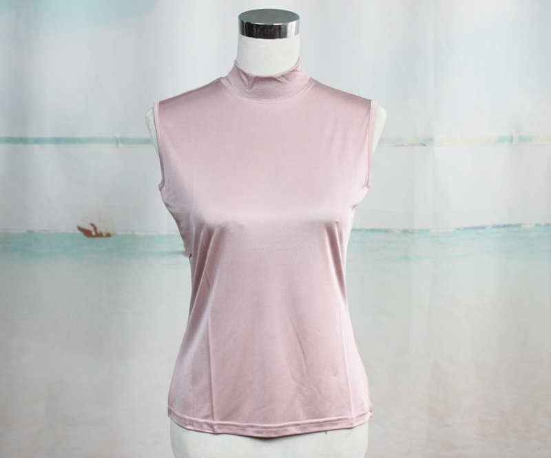 Female spring double faced silk knitted top basic shirt turtleneck sleeveless vest net colored