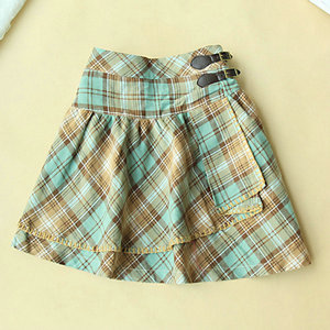 Female spring fashion double leather buckle on plaid short skirt bust skirt