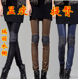 Female spring patchwork 2013 PU pants pencil pants leather pants trousers fashion legging tights