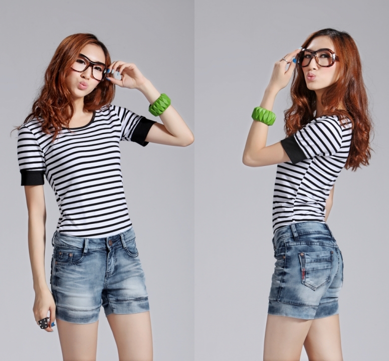Female summer roll-up hem denim pants shorts slim all-match jeans trousers plus size 200