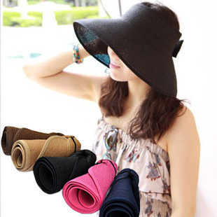 Female summer visor hat bow folding strawhat anti-uv sunbonnet beach cap
