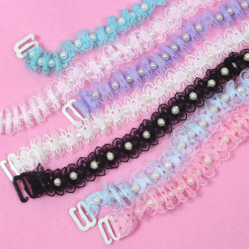 Female sweet lace small multicolour pearl princess elastic shoulder bra strap double shoulder strap 7