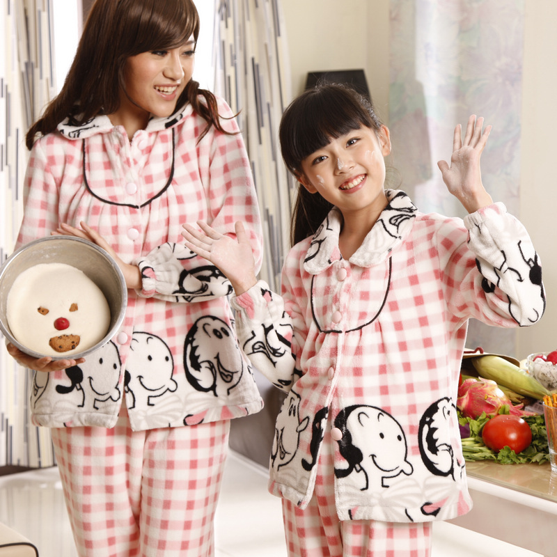 Female sweet thickening coral fleece sleepwear lounge set 85461