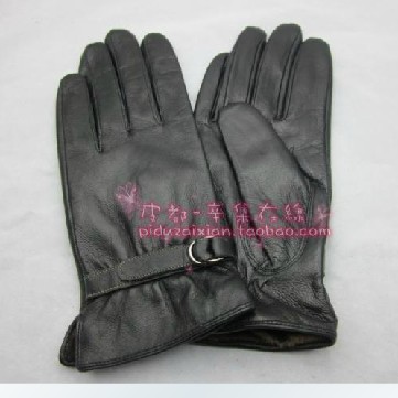 Female thermal sheepskin leather gloves winter fashion suspenders genuine leather gloves thickening type