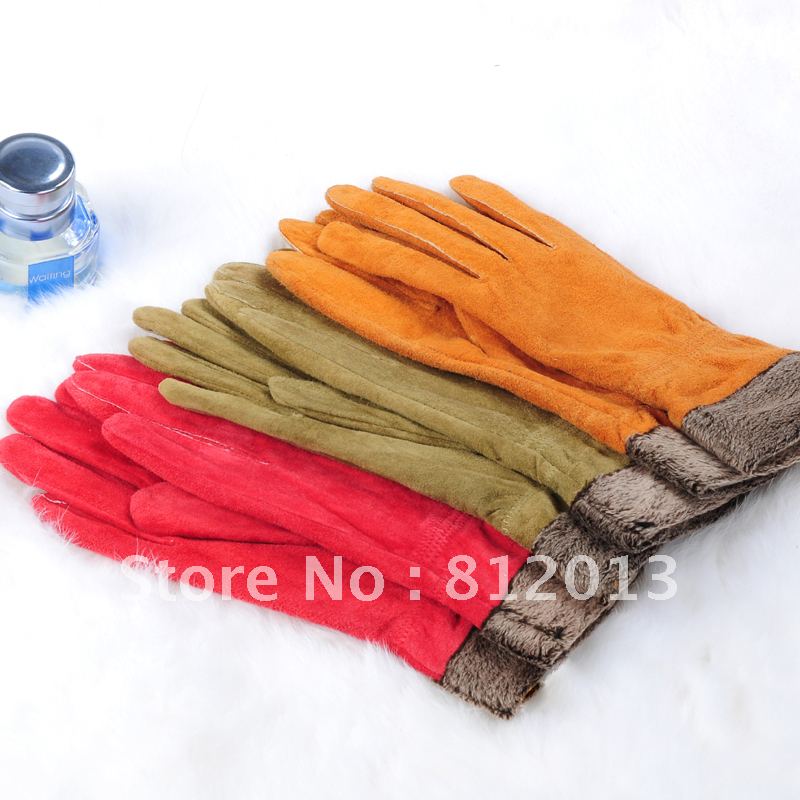 Female turn wool leather gloves qiu dong season leather gloves free shipping