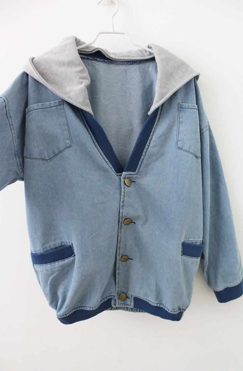 Female vintage batwing sleeve hooded trench loose denim outerwear denim coat casual shirt