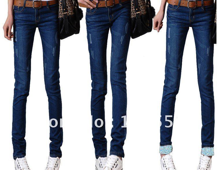 Female wearing Fashion Blue  jeans Slim Fit Skinny Stretch Pencil Pants Women Jeans Free shipping