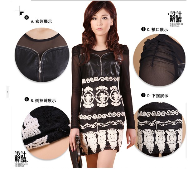Female White-Collar Bud Silk Dress Fabric Content: Net Yarn + Bud Silk + pu Leather Size S  M   L  XLsexy Fashion