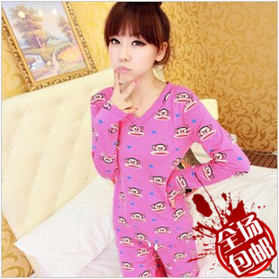 Female winter autumn and winter cartoon V-neck long sleeve length pants sleepwear set at home service