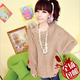 Female winter autumn and winter curviplanar sweep bat long-sleeve with a hood thickening sweater
