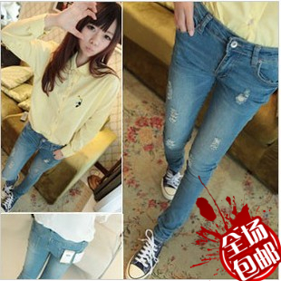 Female winter autumn and winter distrressed jeans skinny pants pencil pants trousers pants