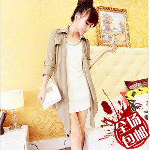 Female winter autumn and winter fashion fifth sleeve lacing chiffon patchwork trench slim outerwear