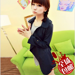Female winter autumn and winter fashion turn-down collar irregular slim long-sleeve trench outerwear