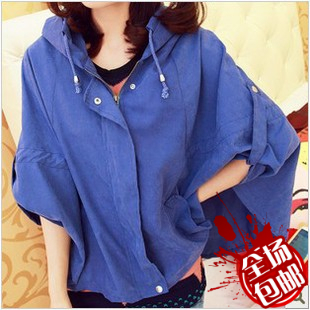 Female winter autumn and winter fashion with a hood sun protection clothing trench batwing sleeve short jacket