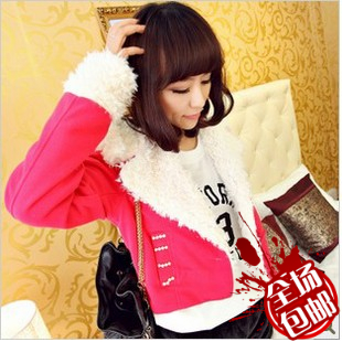 Female winter autumn and winter fur collar beading fleece thickening thermal casual slim short jacket