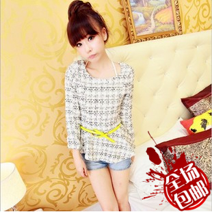 Female winter autumn and winter vintage loose skirt wrist-length sleeve o-neck short design outerwear