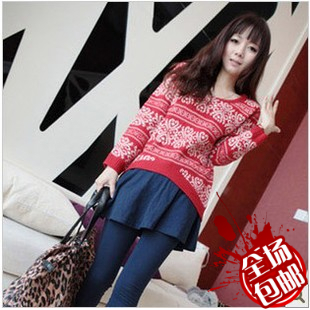 Female winter autumn and winter vintage pattern low-high pullover thermal thick sweater